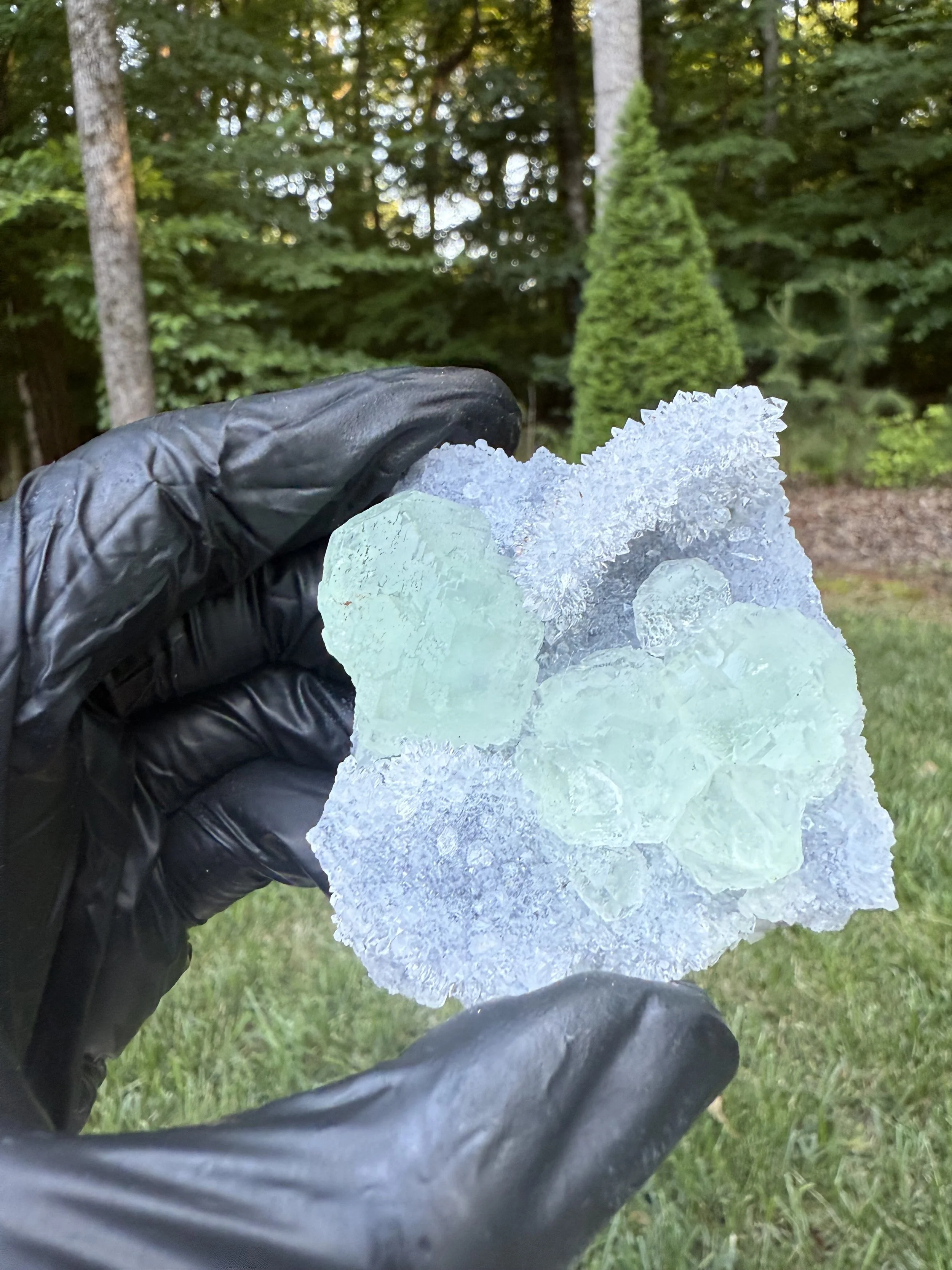 Light Green Fluorite On Druzy Quartz Matrix
