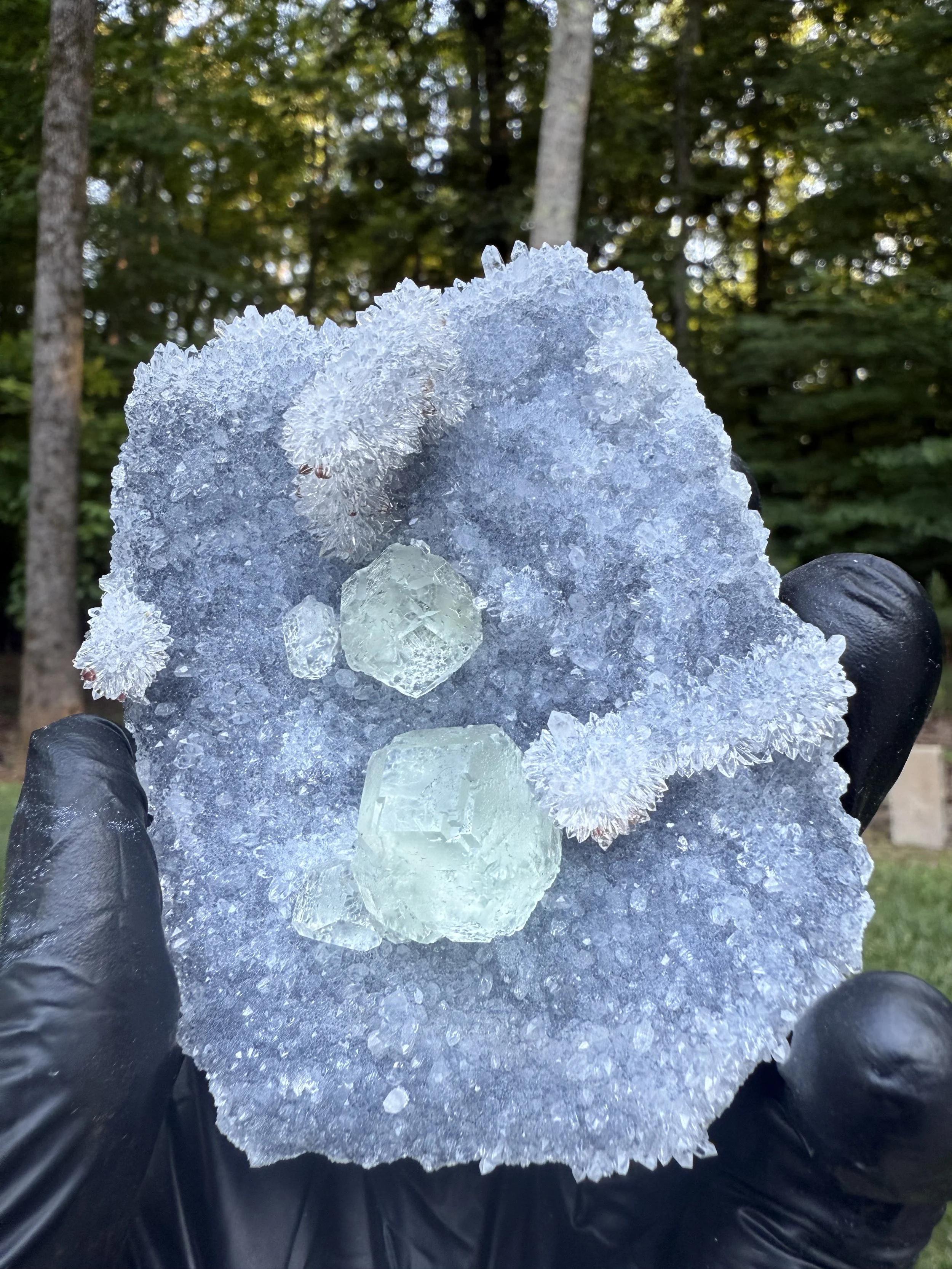 Light Green Fluorite on Druzy Quartz Matrix