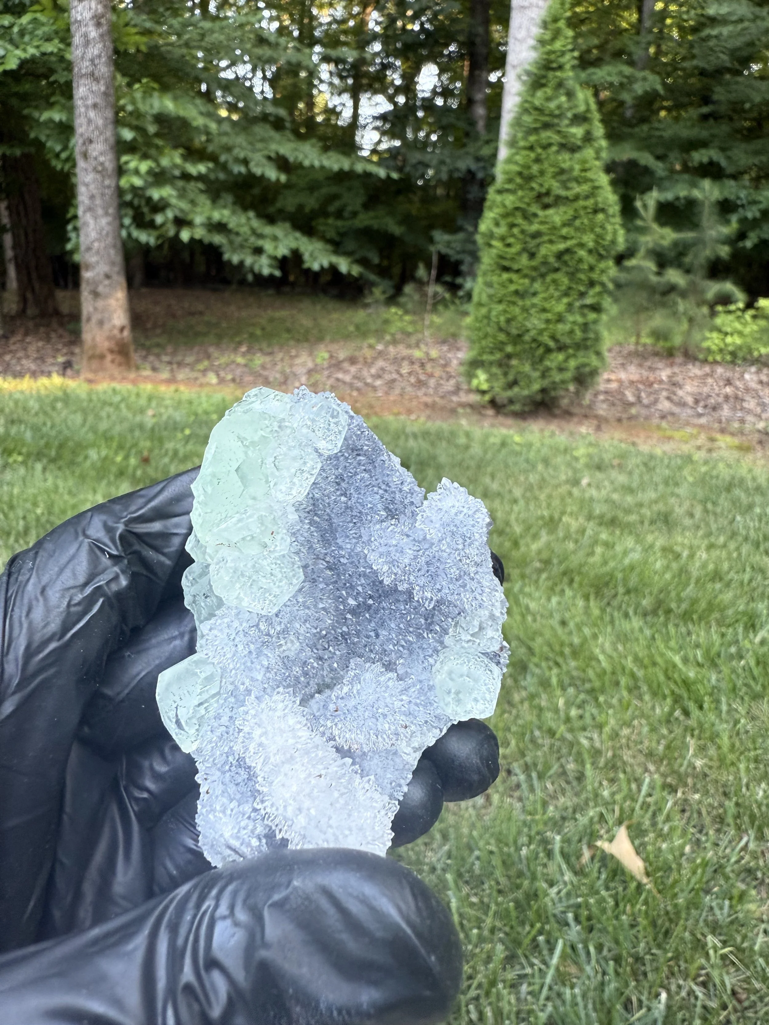 Light Green Fluorite on Druzy Quartz Matrix