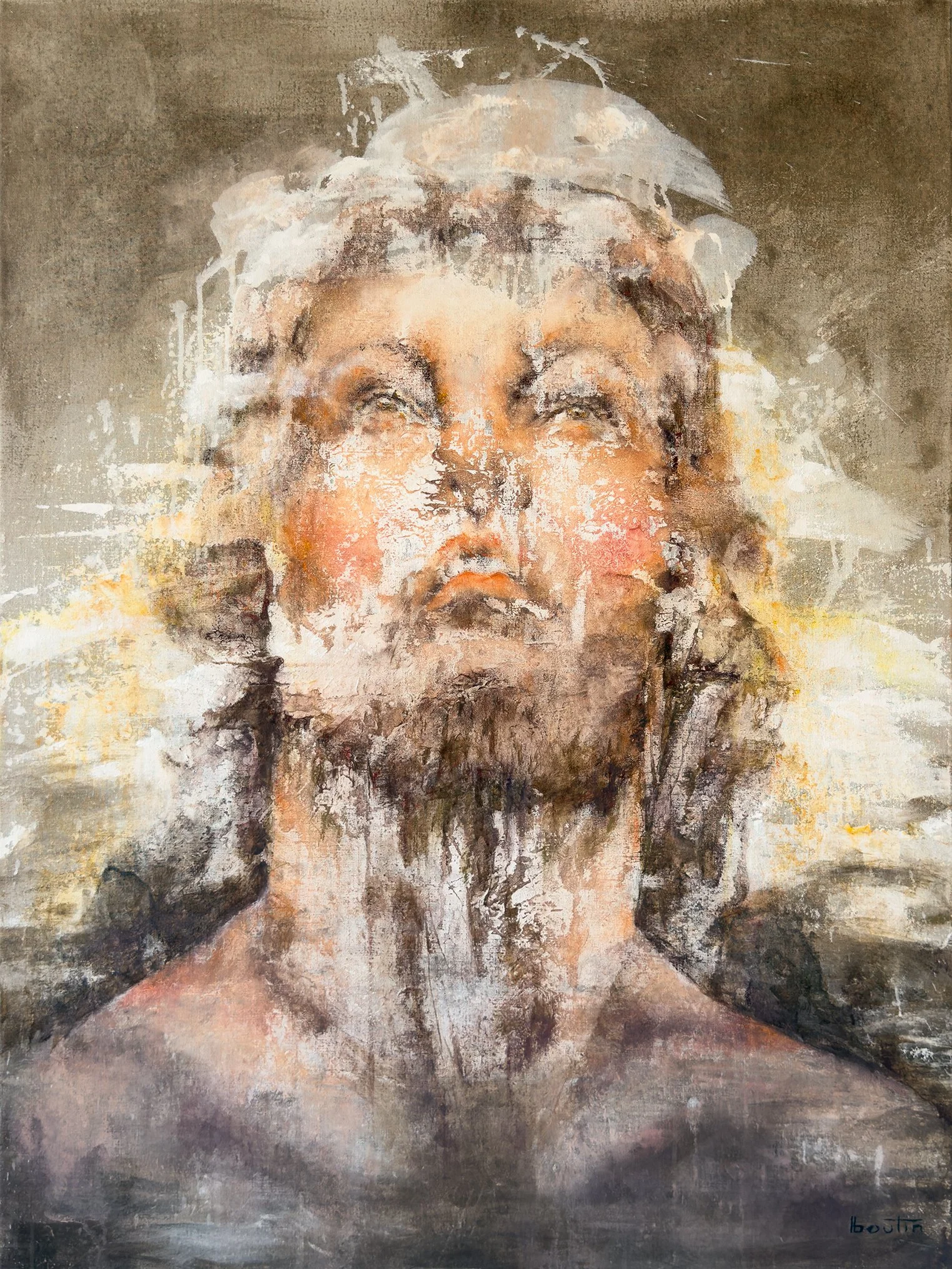 The Horizon, contemporary figurative mixed-media artwork on linen by Montreal artist Nathalie Nicole Boutin.