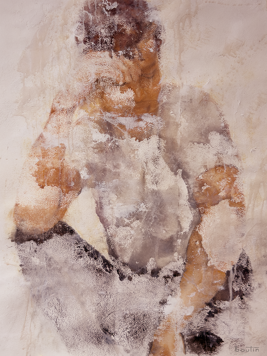 Laisser être | Letting Be – contemporary figurative artwork of a quiet human figure, original soft pastel and water on Arches paper by Canadian artist Nathalie Nicole BOUTIN from the Presences Collection.