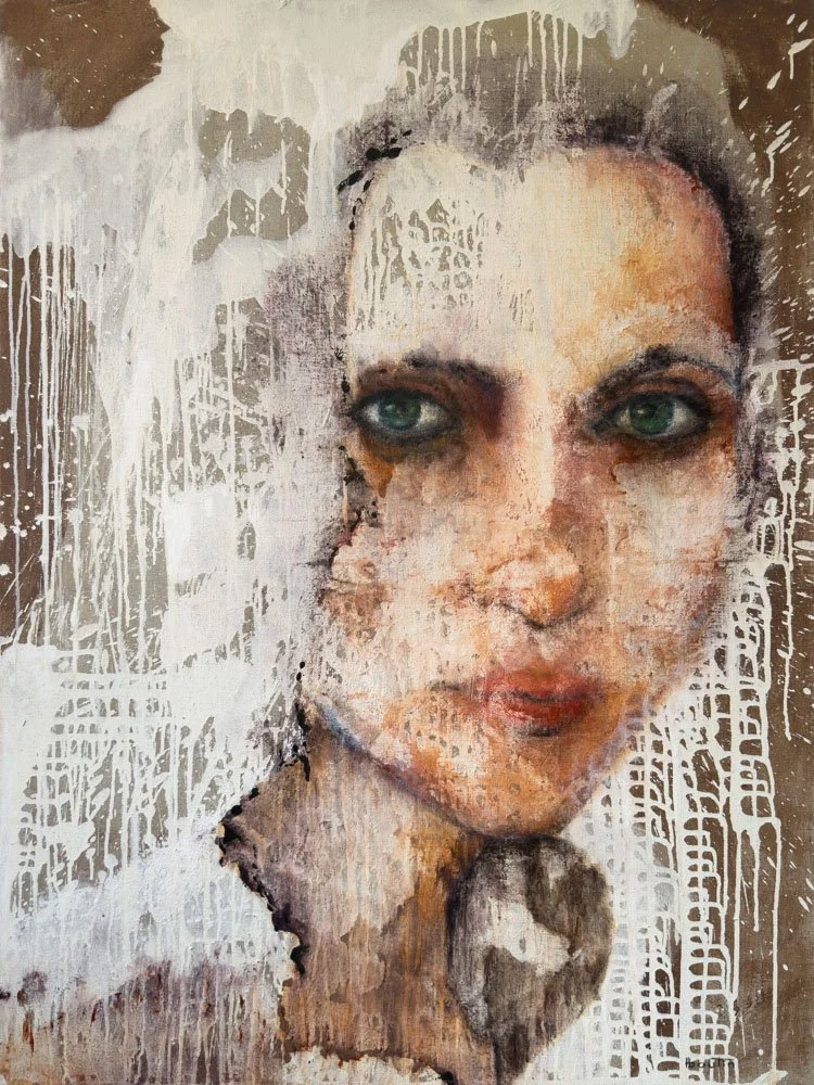 The Root — contemporary figurative mixed-media artwork on linen by Montreal artist Nathalie Nicole BOUTIN.