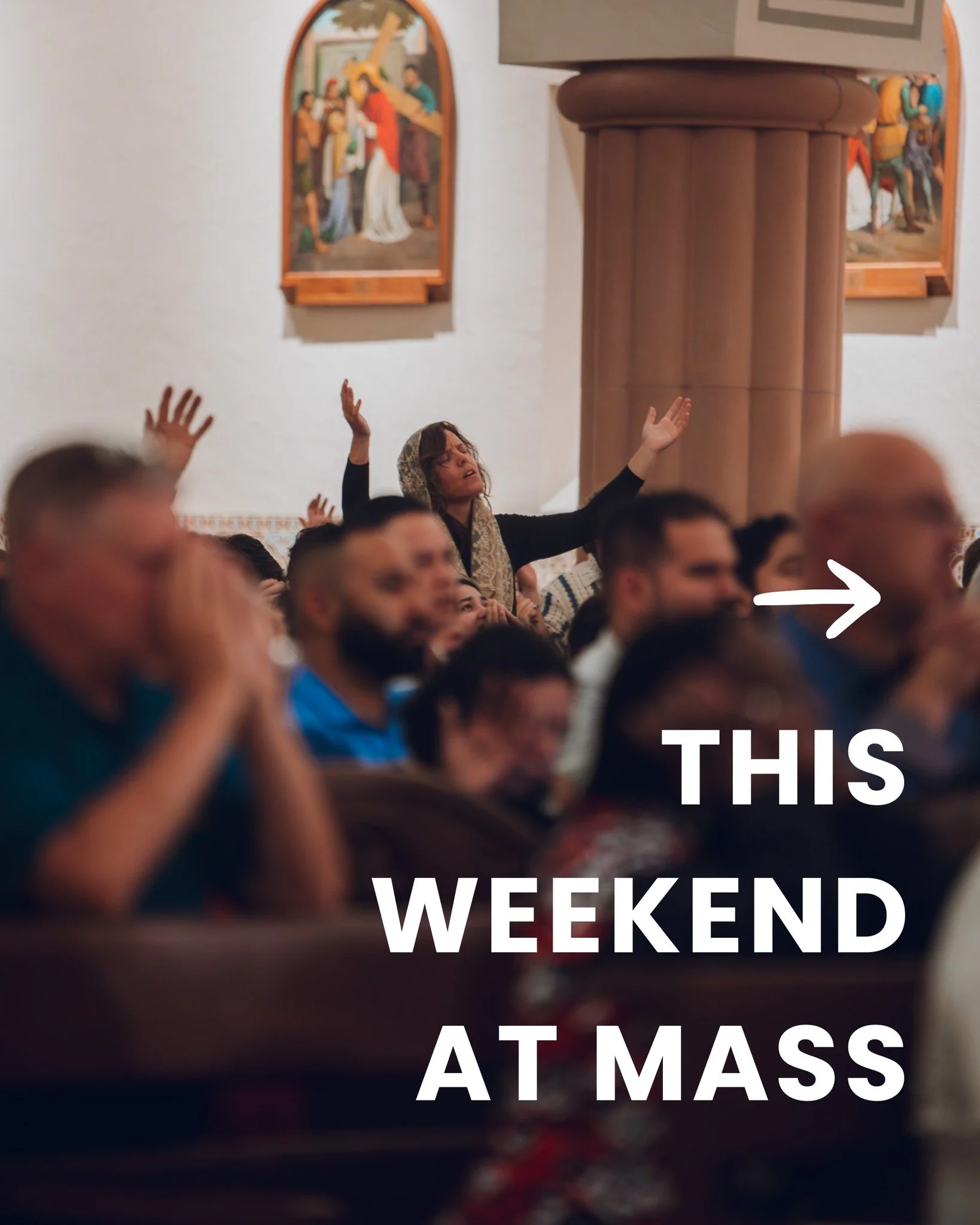 THIS WEEKEND // So much happening this weekend at all the Masses! Come to Mass and stay awhile! ⛪ 

Worship with us this weekend! 🙏
⏰ Saturday: 5 PM
⏰Sunday: 8 AM | 10 AM | 12 PM | 4:30 PM
Spanish: 2 PM | 7 PM