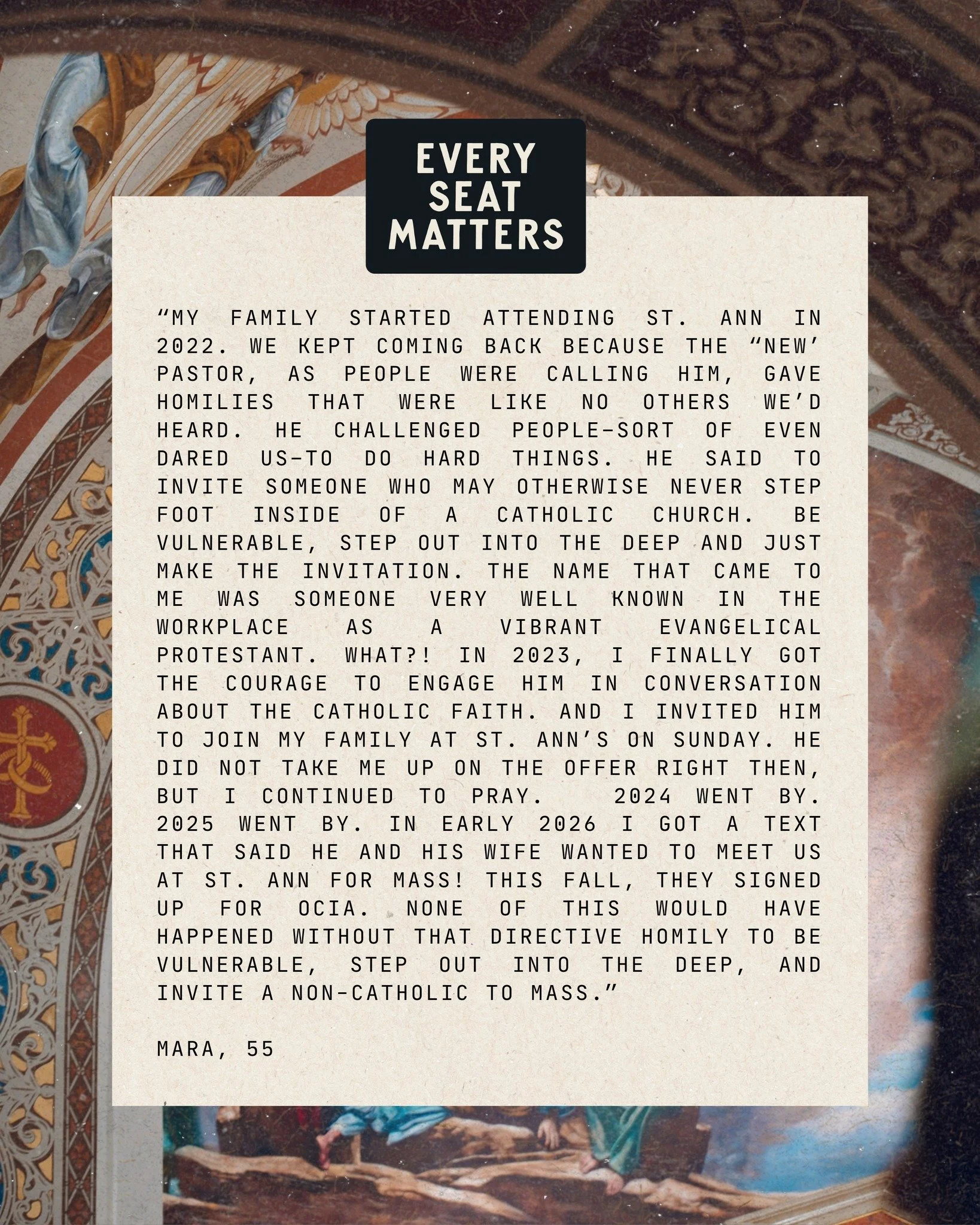 EVERY SEAT MATTERS 🤍 // Mara reminds us of the power of a simple invitation and the importance of never giving up. Keep inviting, keep showing up, and trust God to do the work. Imagine the lives that could be changed if we all took that step of fait