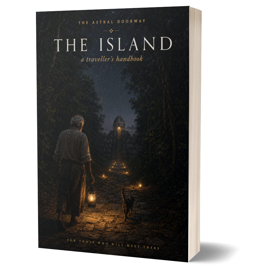 A book cover titled "The Island: a traveler's handbook." by Gene Hart.