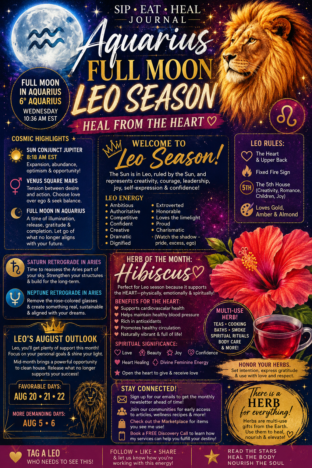 The Aquarius Full Moon, Leo Season & Healing from the Heart