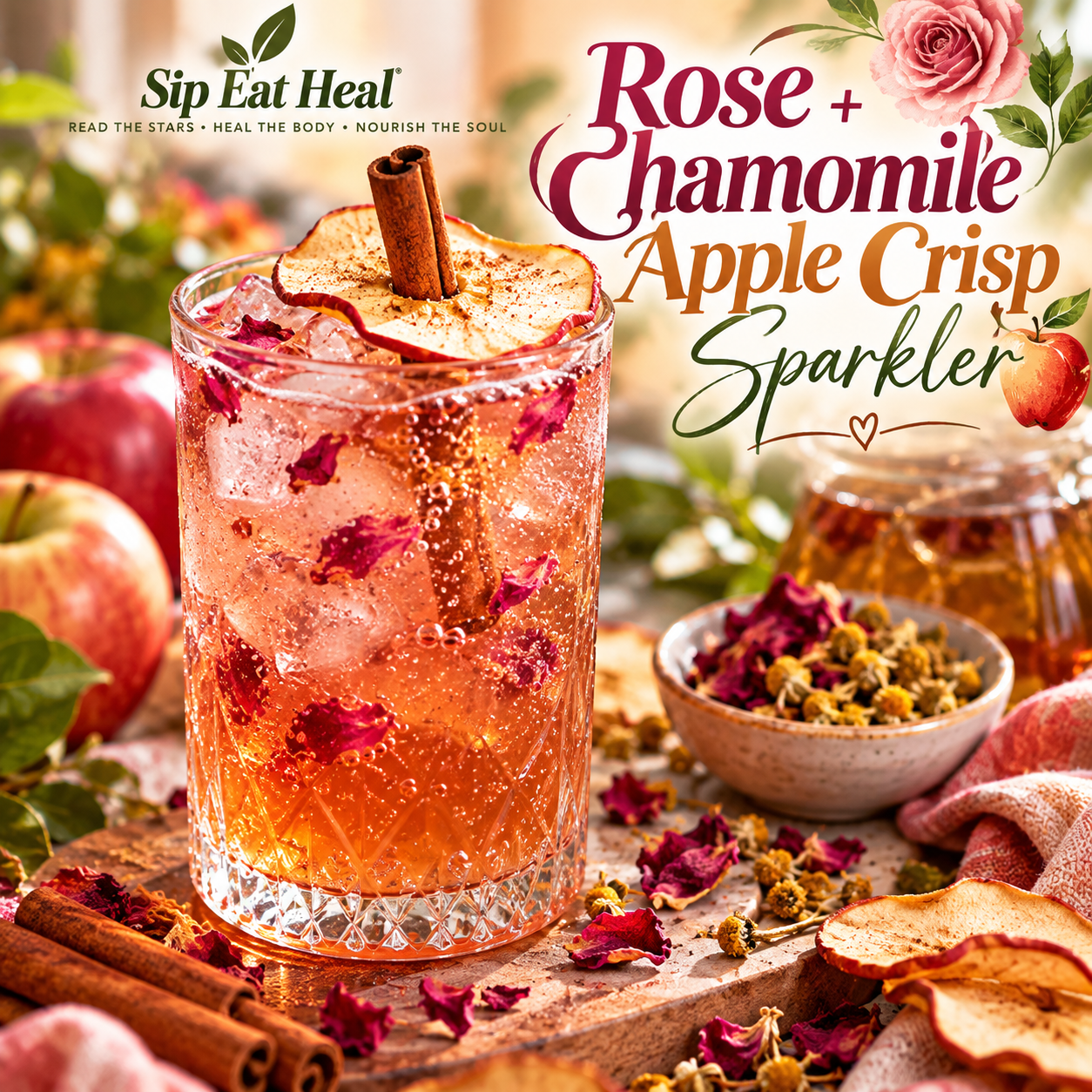 Rose + Chamomile Apple Crisp Sparkler 🌹🍎✨

