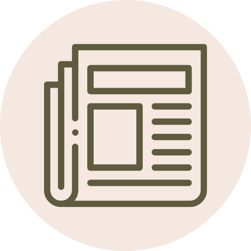 Icon of a folded newspaper with a pen on the left.