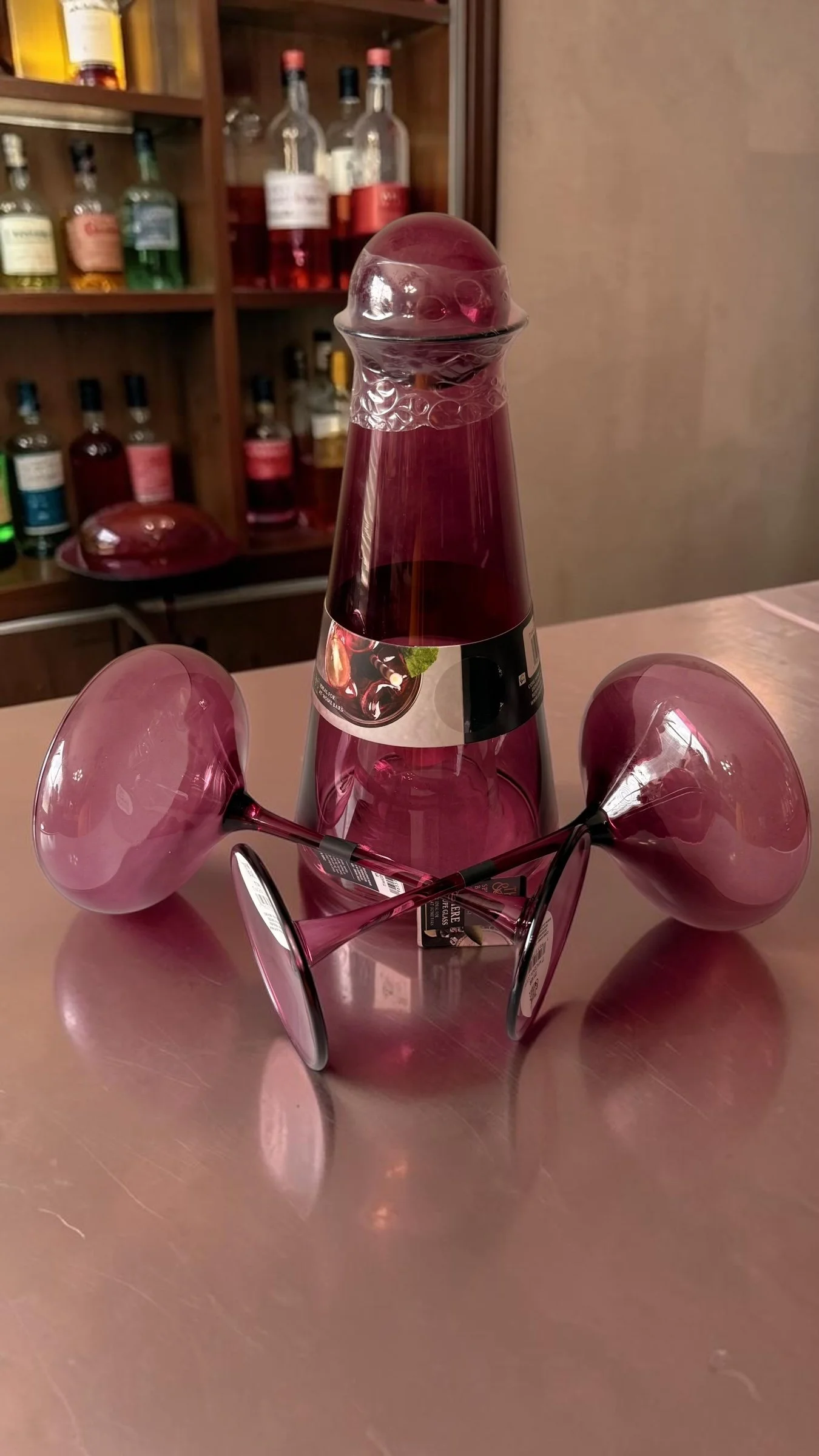 Plum Glass Carafe & Coupe Glass Set | 28.4 oz Carafe with Two 9.3 oz Coupe Glasses
