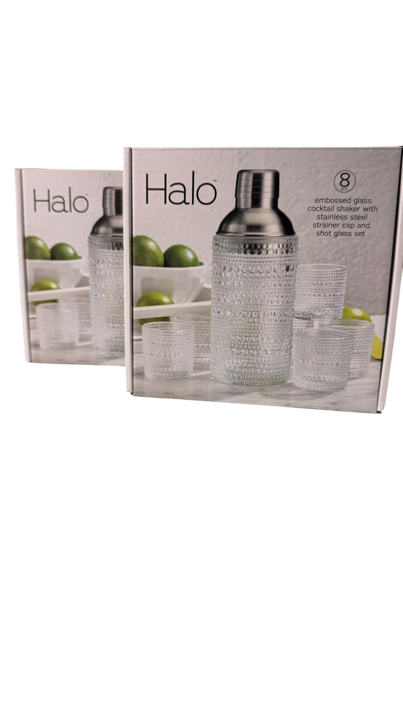 Halo 8-Piece Embossed Glass Cocktail Shaker Set