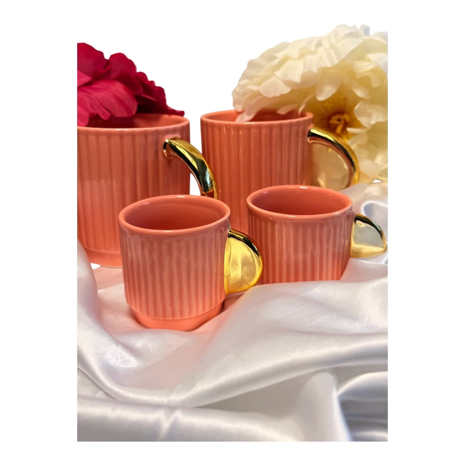 Blush Pink Ribbed Ceramic Coffee & Espresso Set – 4 Piece Collection