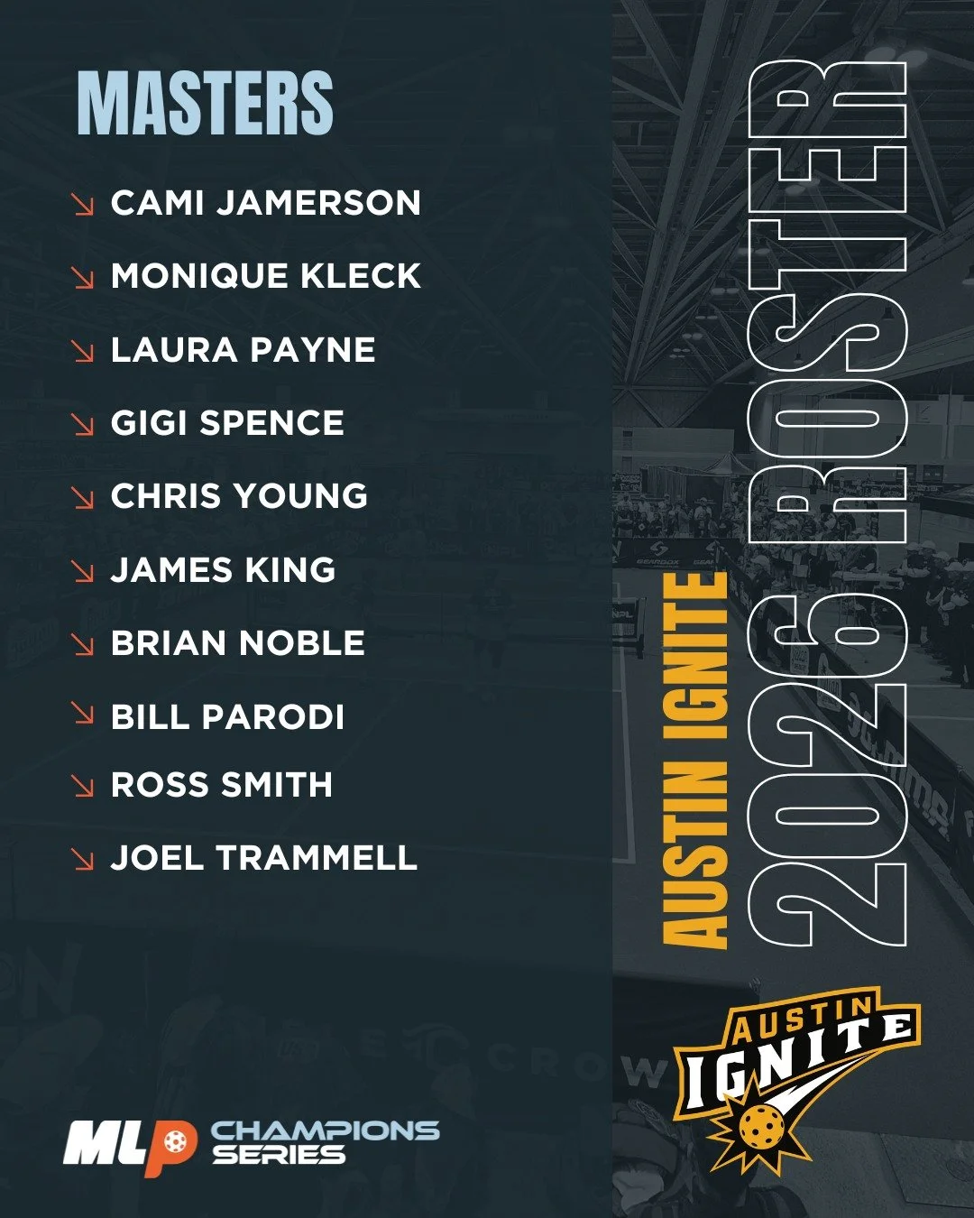 Your 2026 Masters rosters are here! 

Pickleball icons and new faces ages 60+ are coming together to compete at the highest level in the debut Masters division. 

New faces. Bigger stage. Where champions play.