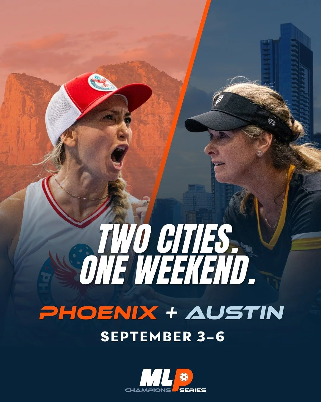 Two cities. One action-packed weekend 🔥

From Phoenix to Austin, the MLP Champions Series is bringing four days of elite team pickleball to two cities, September 3&ndash;6.

Phoenix or Austin: where will you be joining us? Drop your city below! 👇

