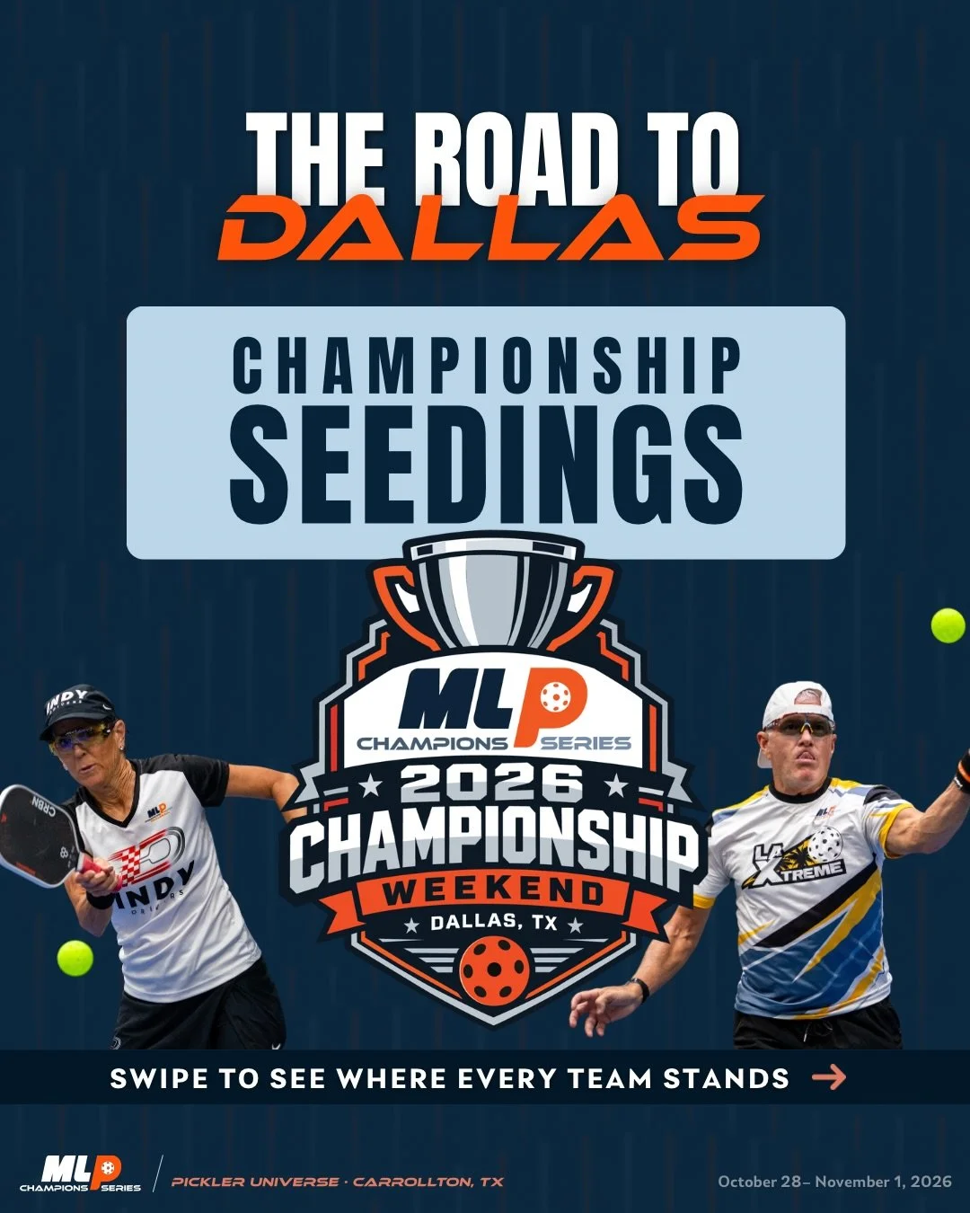 The seeds are set. Next stop: Dallas. 🏆🔥

Swipe through the Championship seedings for Prime 40+, Premier 50+ and Masters 60+ as we get ready to battle for the titles at Pickler Universe.

Who are you backing to bring home a Championship? 👇

📍 Pic