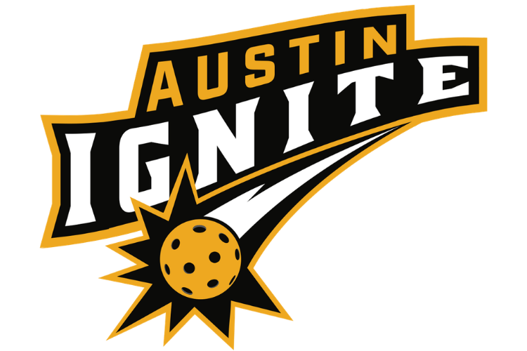 Austin Ignite logo with a stylized explosion, a pickleball, and a trail.