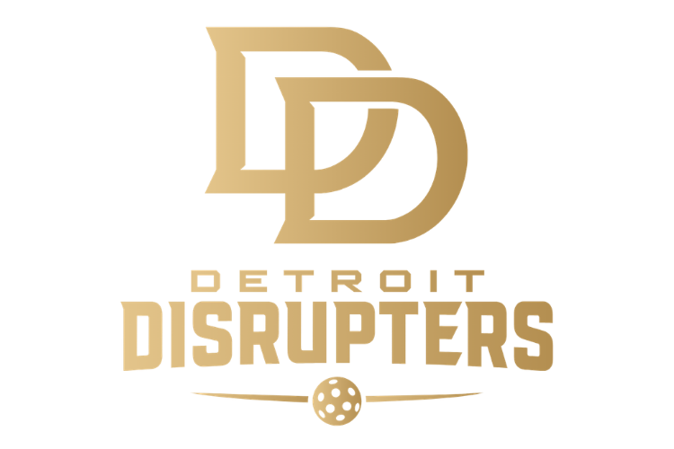 Logo of Detroit Disruptors featuring overlapping 'D' letters and the team name in bold font with a baseball icon underneath.