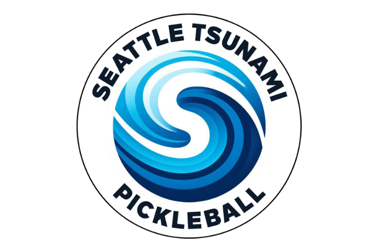 Seattle Tsunami Pickleball logo featuring a stylized blue wave in a circle with the text 'Seattle Tsunami Pickleball' around it.