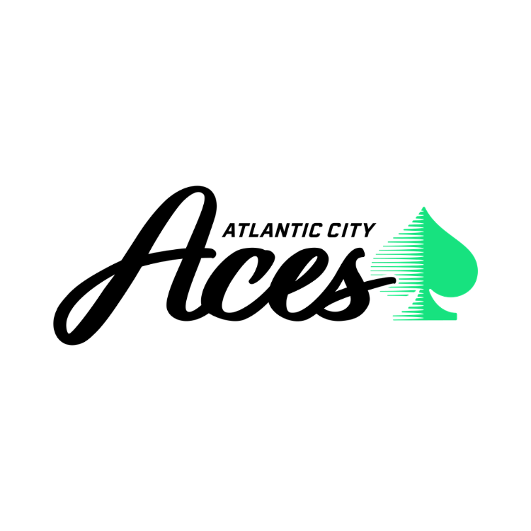 Logo of Atlantic City Aces including stylized green spade symbol and black text.