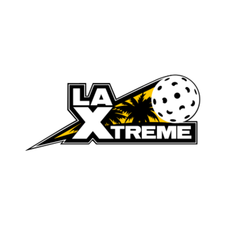 Logo for LA Xtreme featuring a pickleball, palm trees silhouette, and stylized text.
