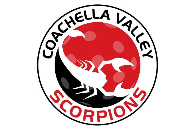 Logo of the Coachella Valley Scorpions featuring a scorpion on a pickleball.