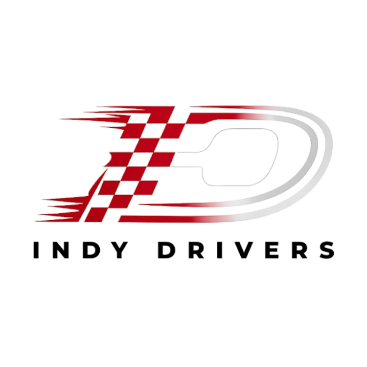 Logo of Indy Drivers featuring a stylized checkered race flag and a racing track outline. Text reads 'Indy Drivers' with a modern, sporty design.