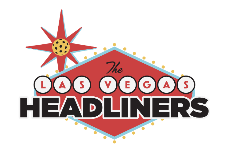 The Las Vegas Headliners logo with a geometric design, checkered circles spelling out 'Las Vegas,' and a star with a cookie on top.