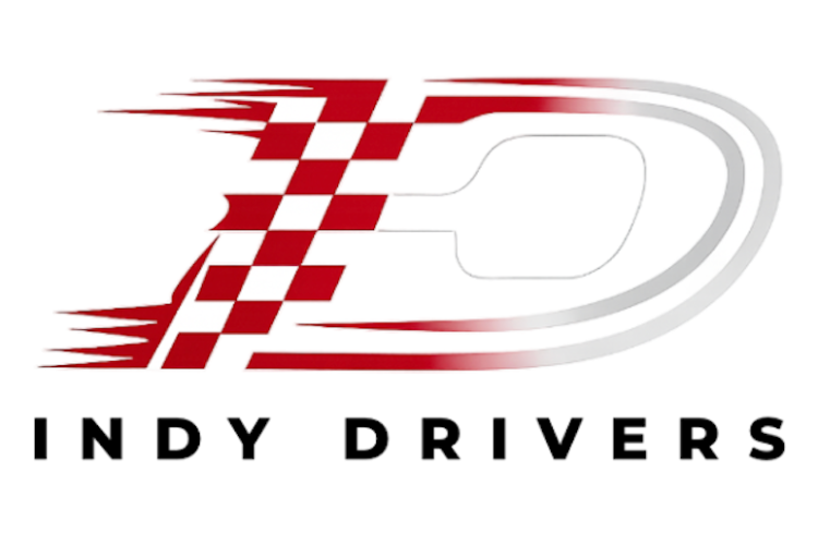 A racing logo with a stylized checkered flag design forming the number 3, and the words 'INDY DRIVERS' below.