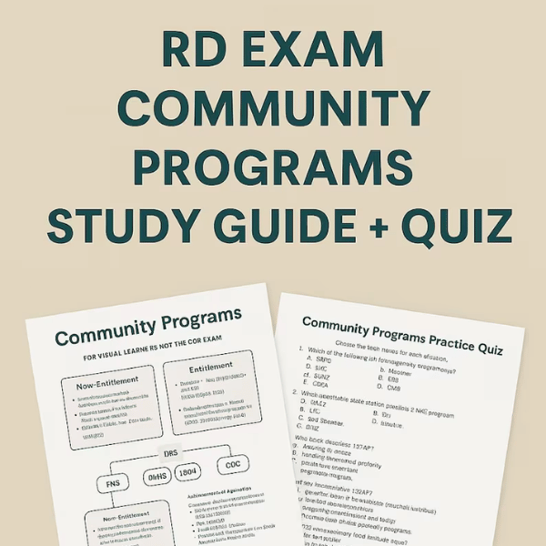 Community Programs, CDR Practice Questions (Printable PDF) RD Exam Visual Study Guide