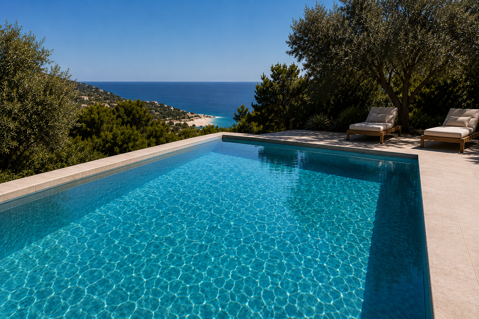 Crystal clear infinity pool maintained by Infinity Blue Mallorca.