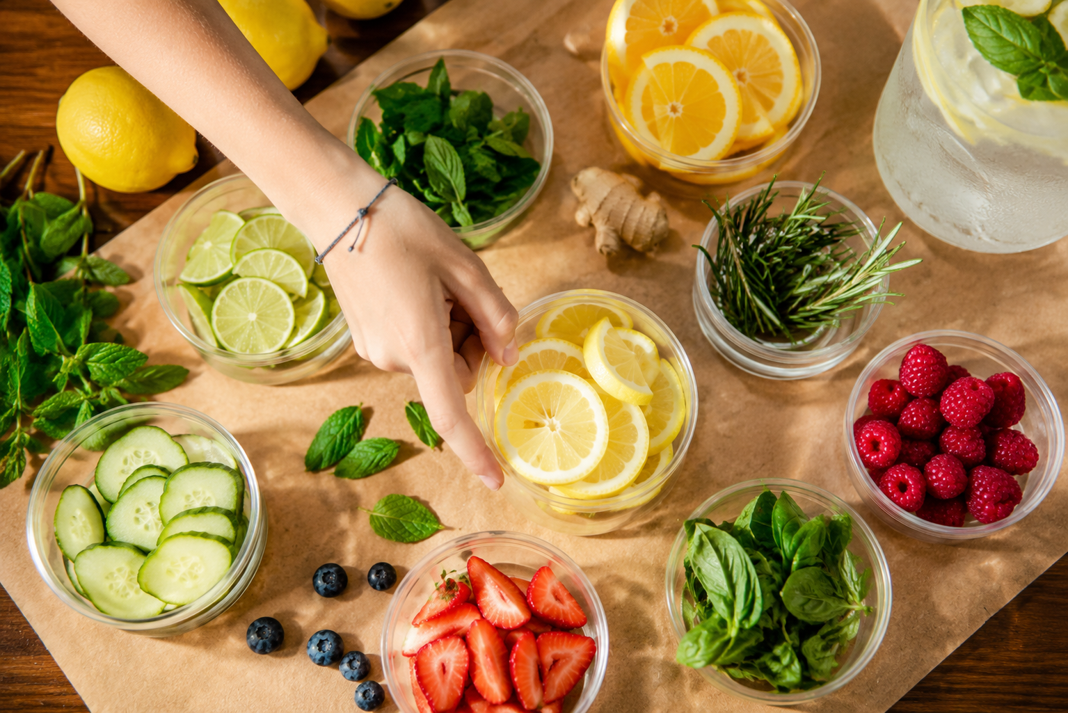 Close Up / Preparing fresh ingredients for smoothies and milkshakes .