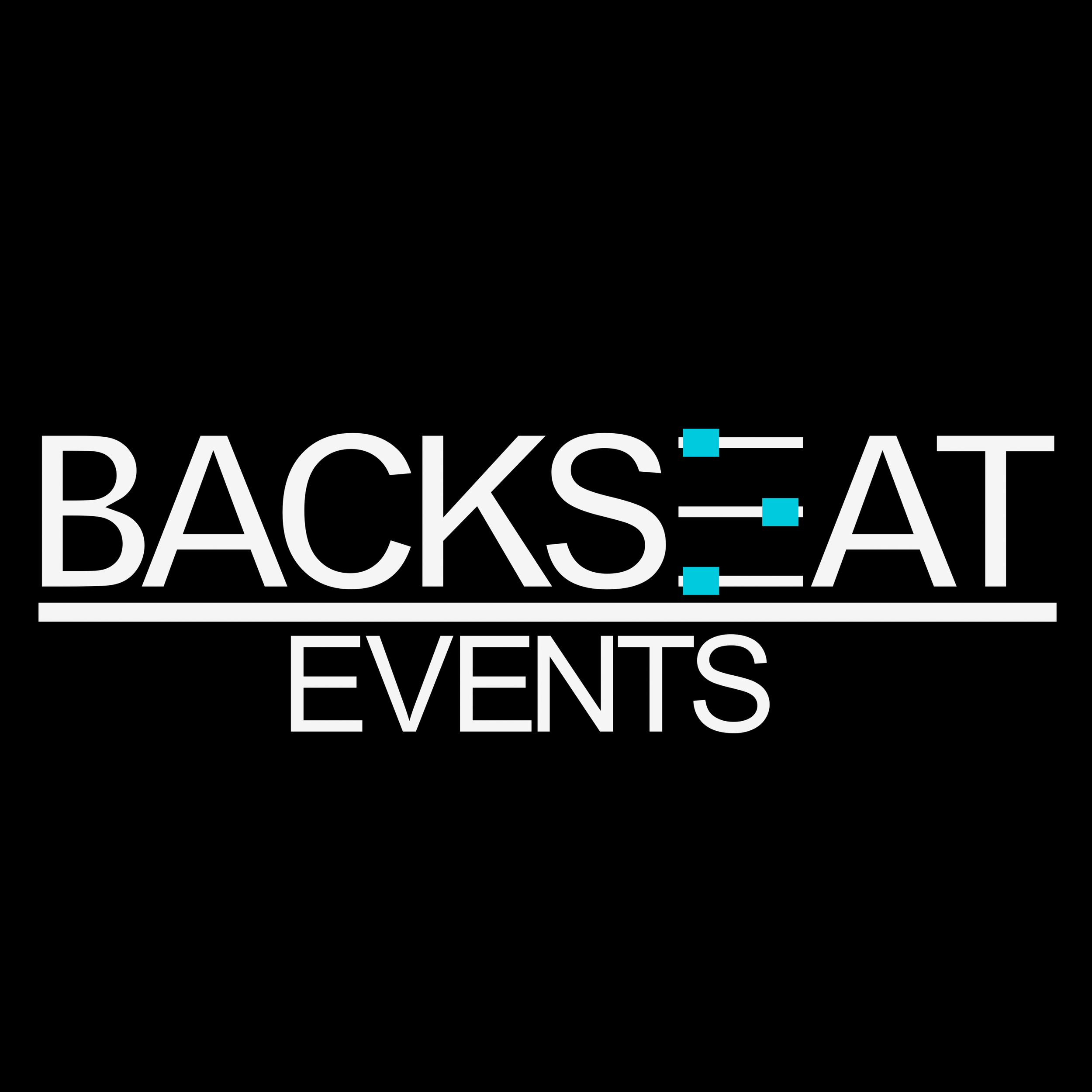 Black background with the white text 'Backstage Events' and blue dots.