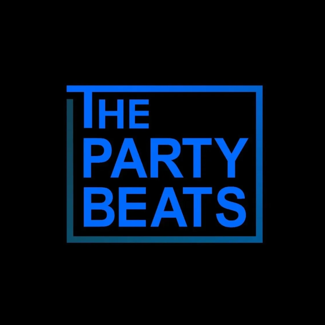 Neon sign displaying 'The Party Beats' in blue text on a black background.