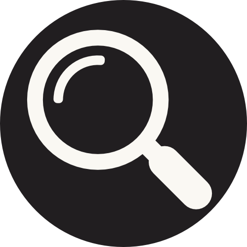 Magnifying glass icon on a black background.