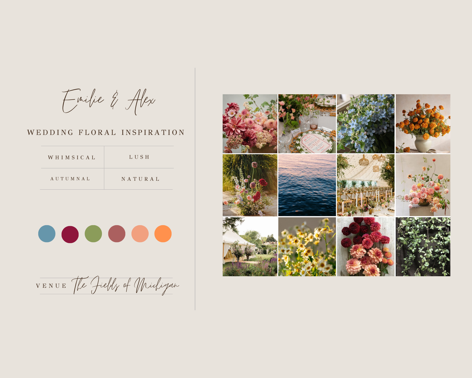 Whimsical wedding floral inspiration
