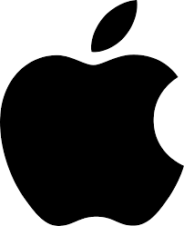 Black silhouette of the Apple logo with a bite taken out of the right side