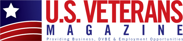 Logo of U.S. Veterans Magazine with red, white, and blue colors and a star.