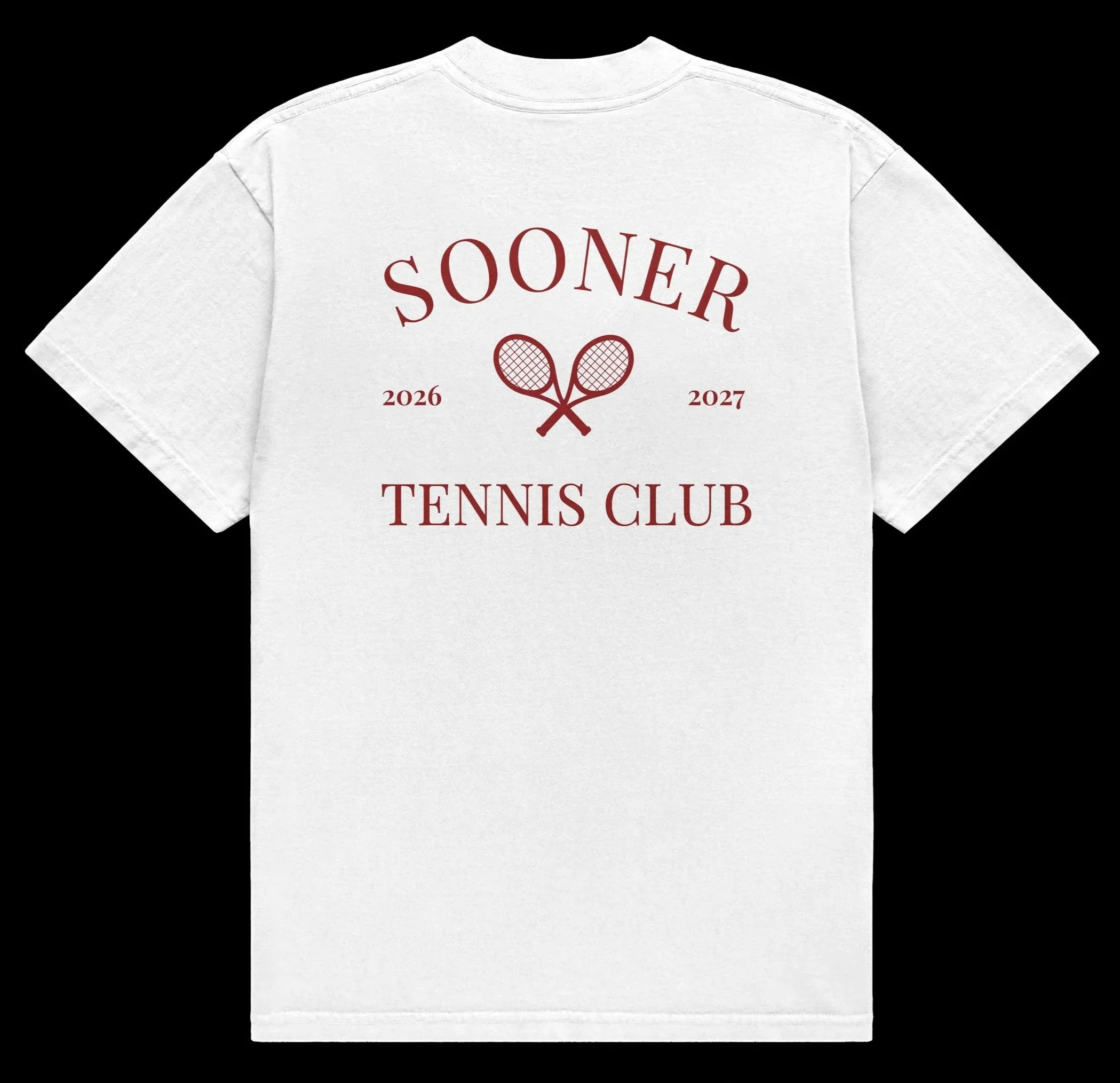 Back of white screenprinted tennis shirt