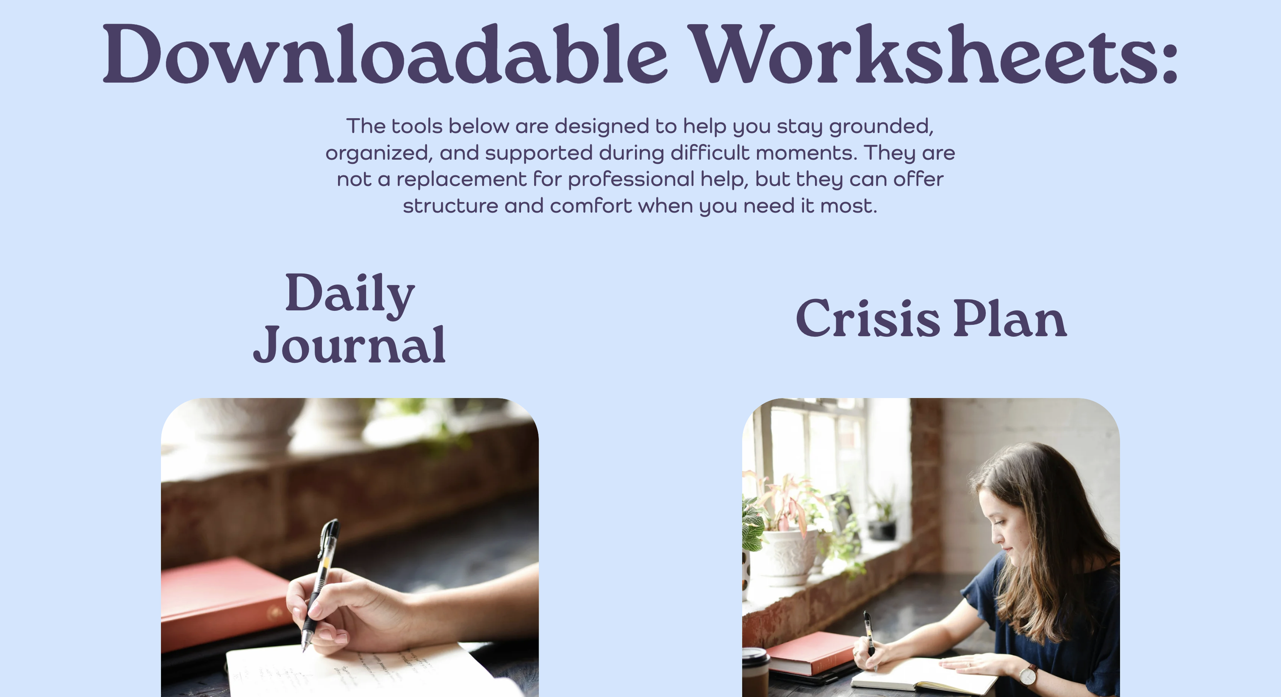 downloadable worksheets page