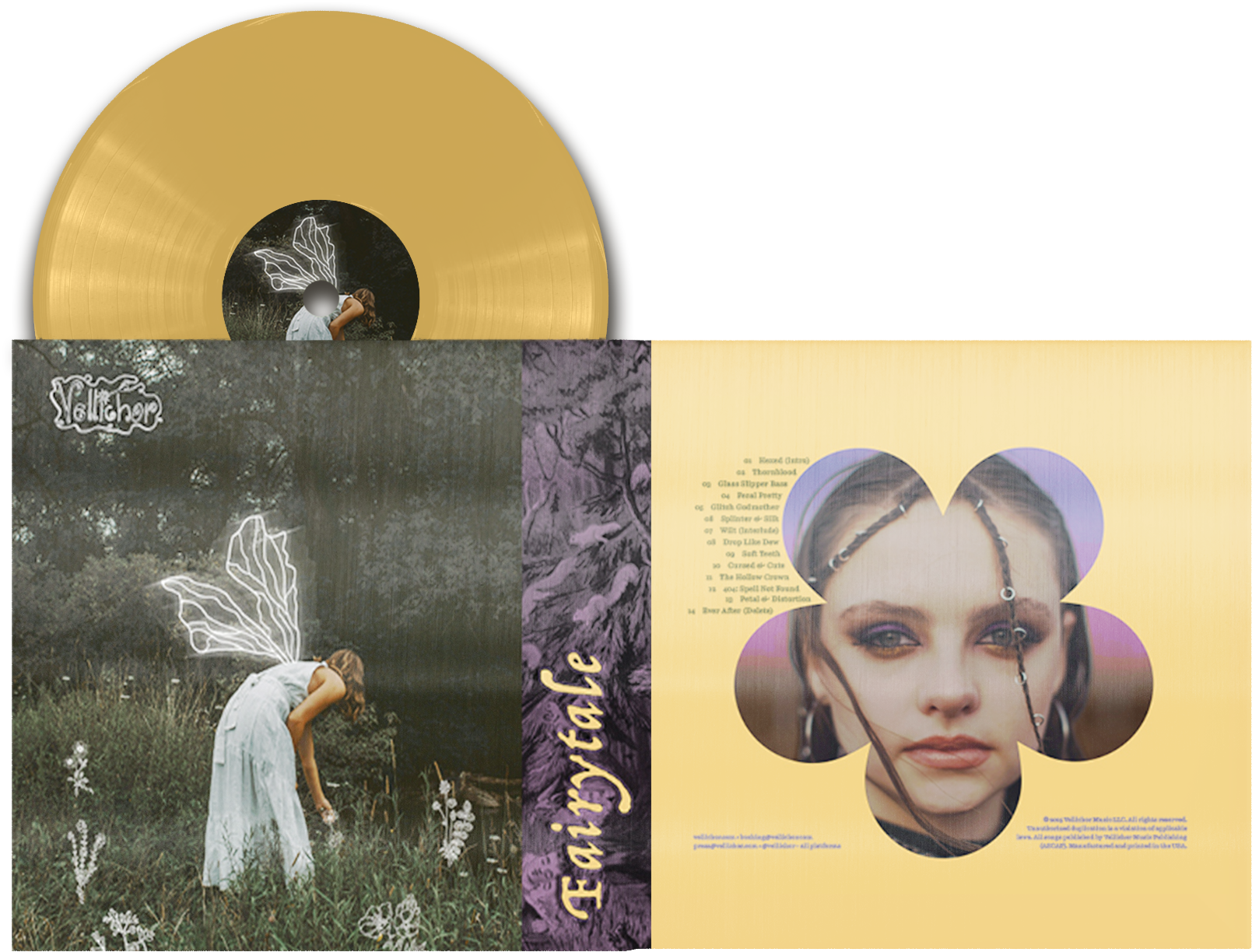 vinyl album cover with gold vinyl record mockup