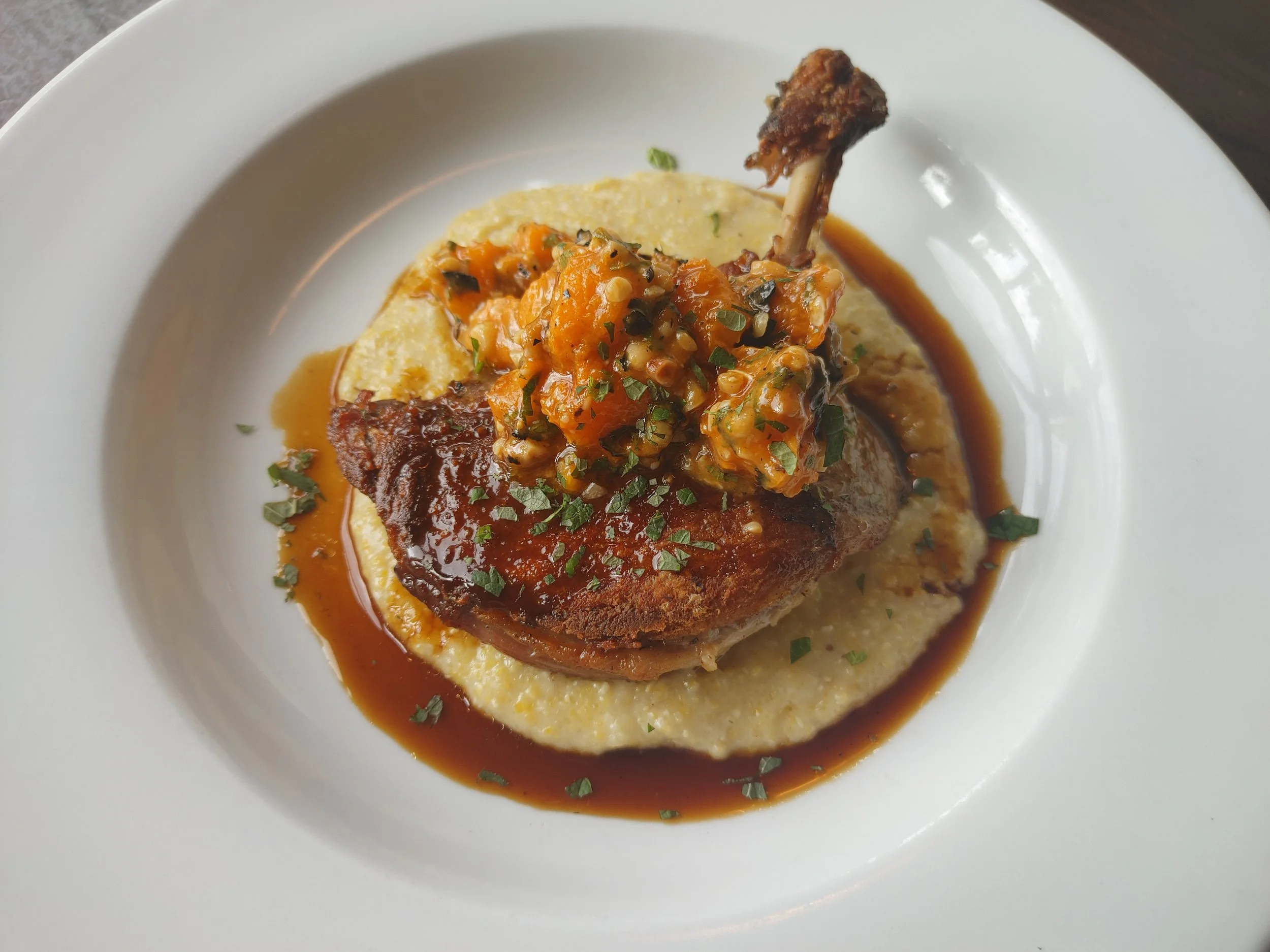 Guinea Hen with polenta and kumquats