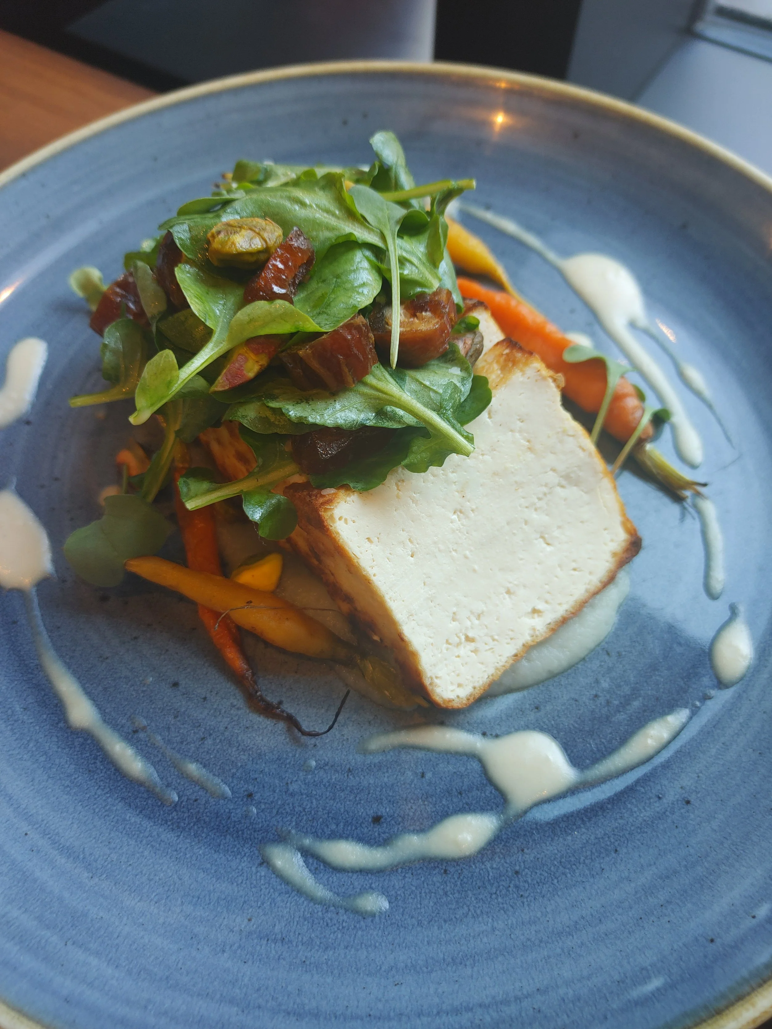 Seared tofu with baby carrots