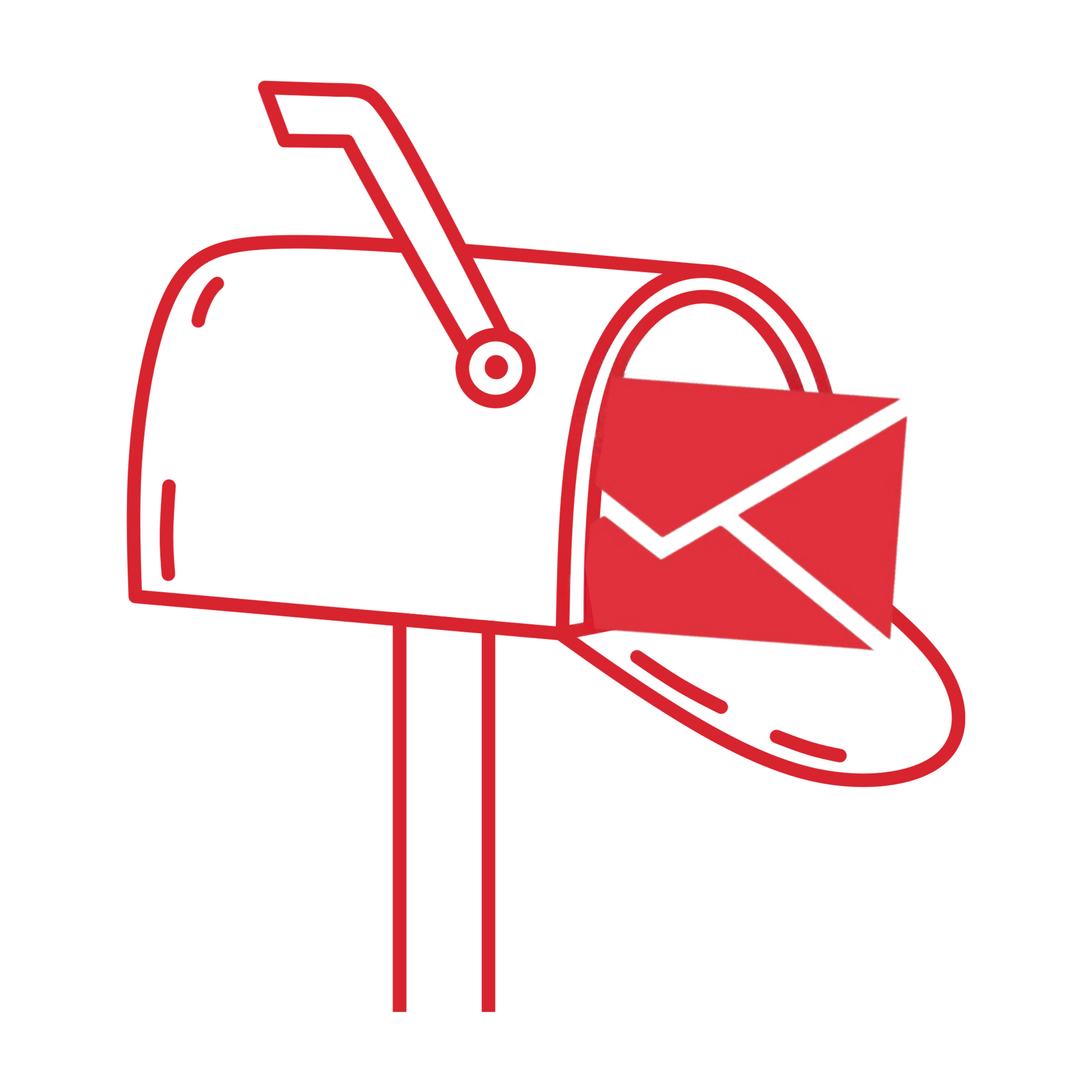 Red technical illustration of a hinge mechanism and part of a vehicle interior with a red lever and support structure.