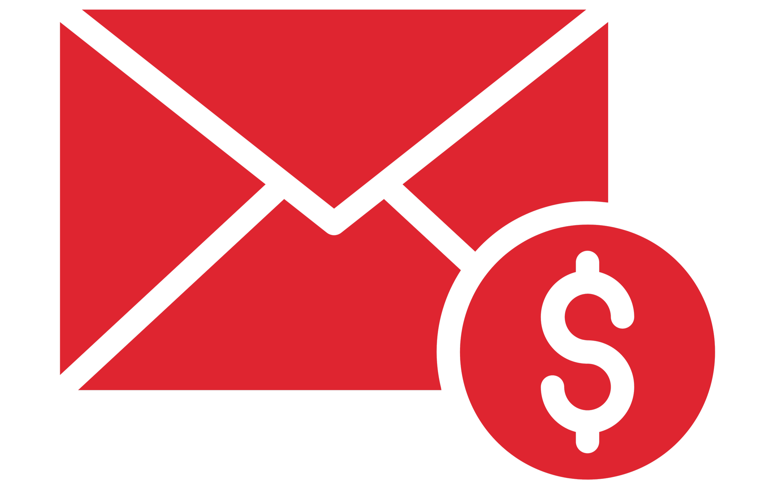 A red warning sign with a black outline of an envelope and a dollar sign, crossed out with a black line.