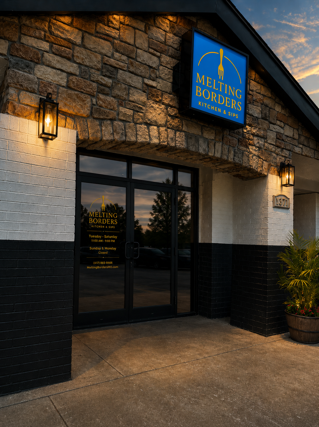 Exterior entrance of Melting Borders Kitchen & Sips at 3371 East Montclair Street in Springfield, Missouri.
