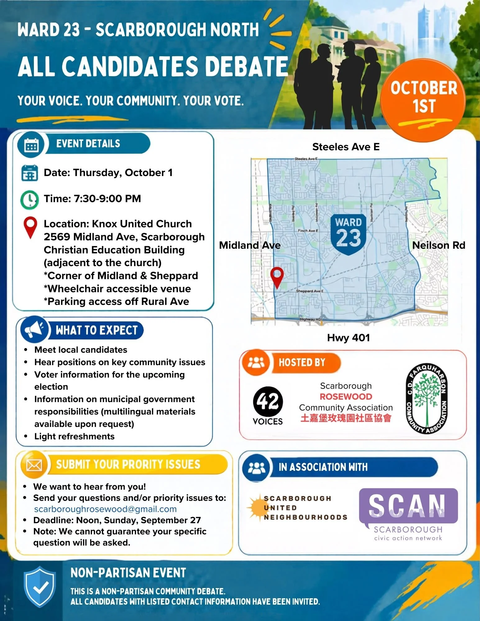 [Reminder] Debate TODAY! Ward 23 Candidates meet for an All Candidates Debate tonight at 7:30 PM