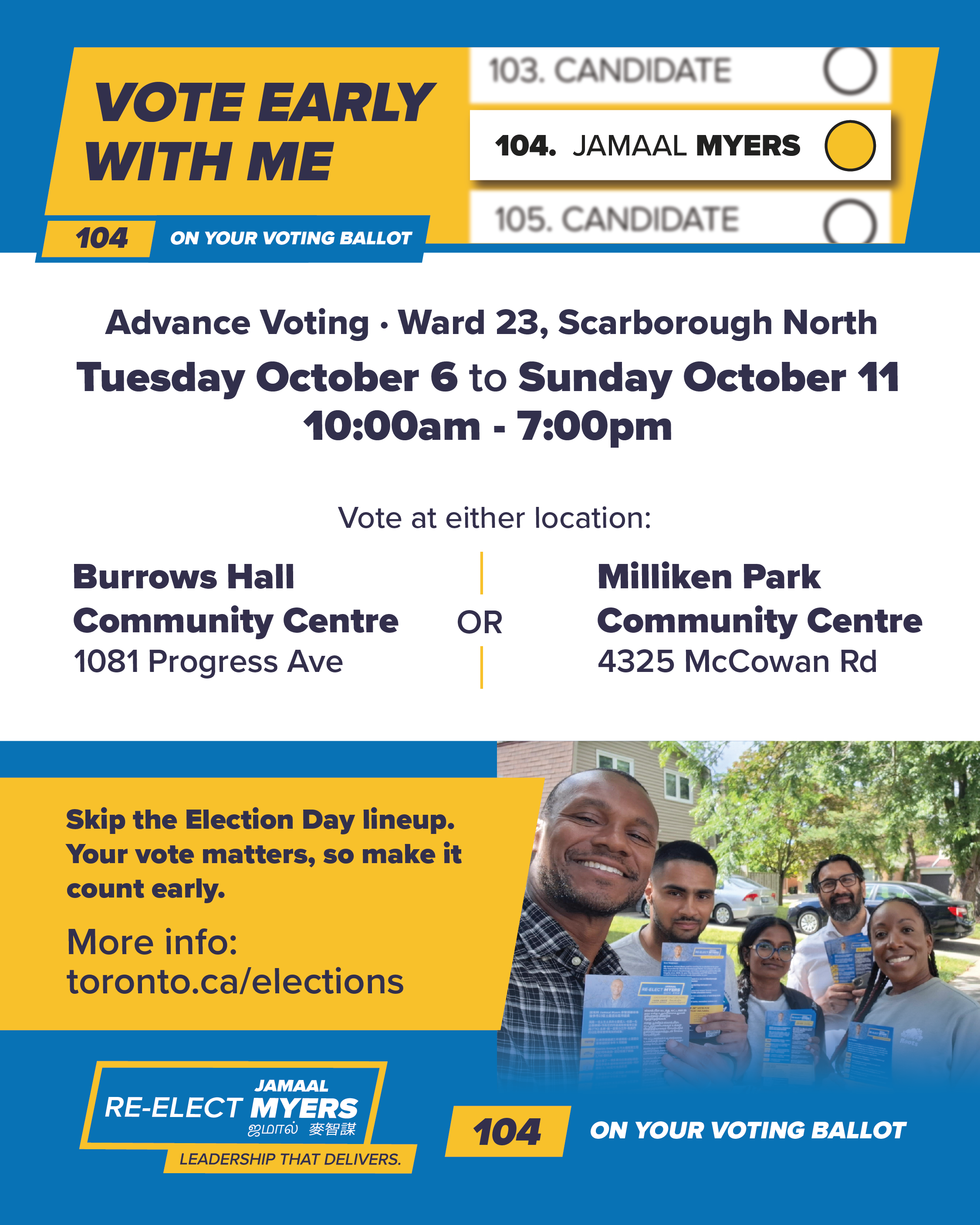 Advance voting is on! Vote early for me – #104 on your ballot