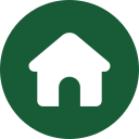 Icon of a white house on a green circular background