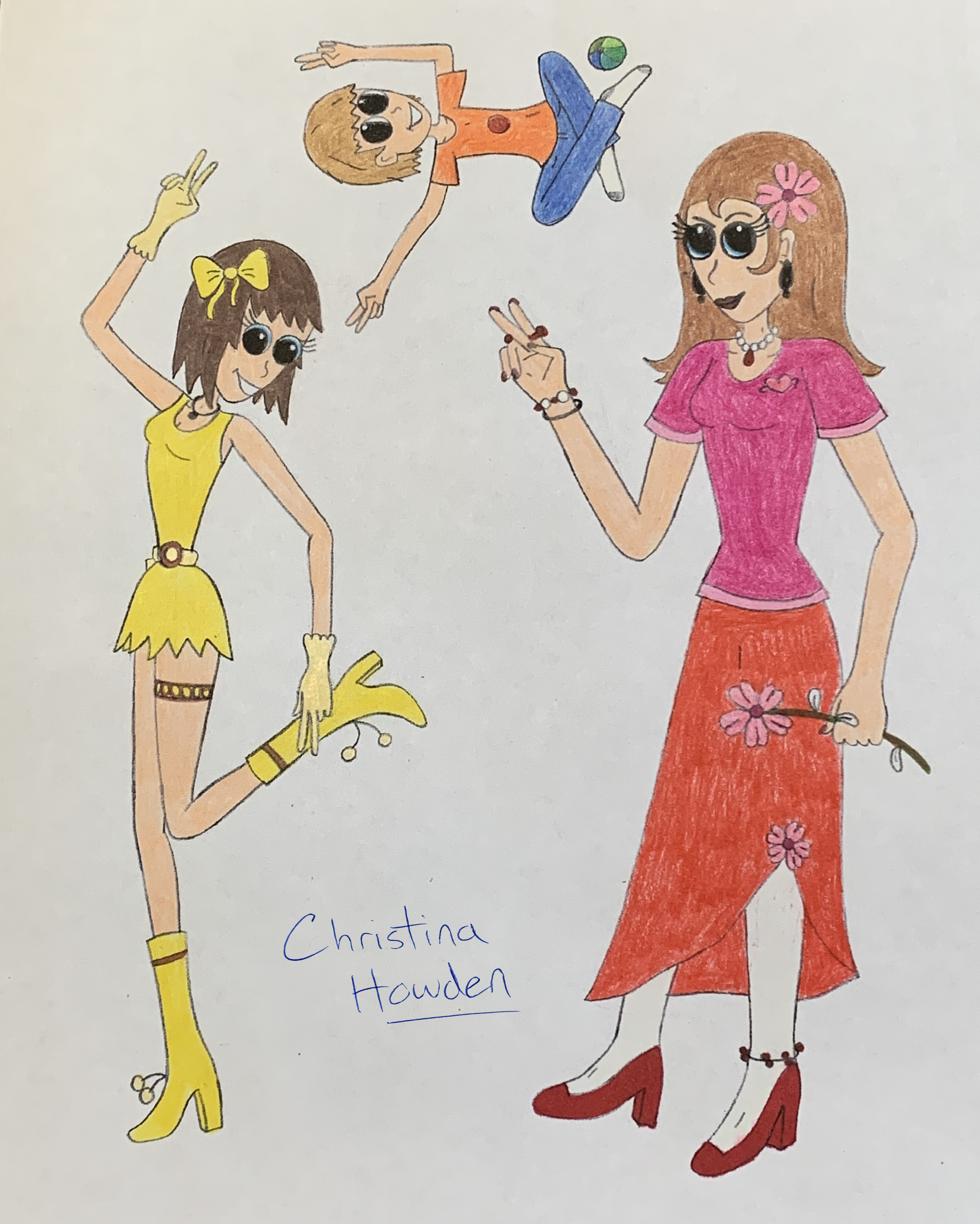 Brown-haired yellow-themed Melanie; Kenny and Martha