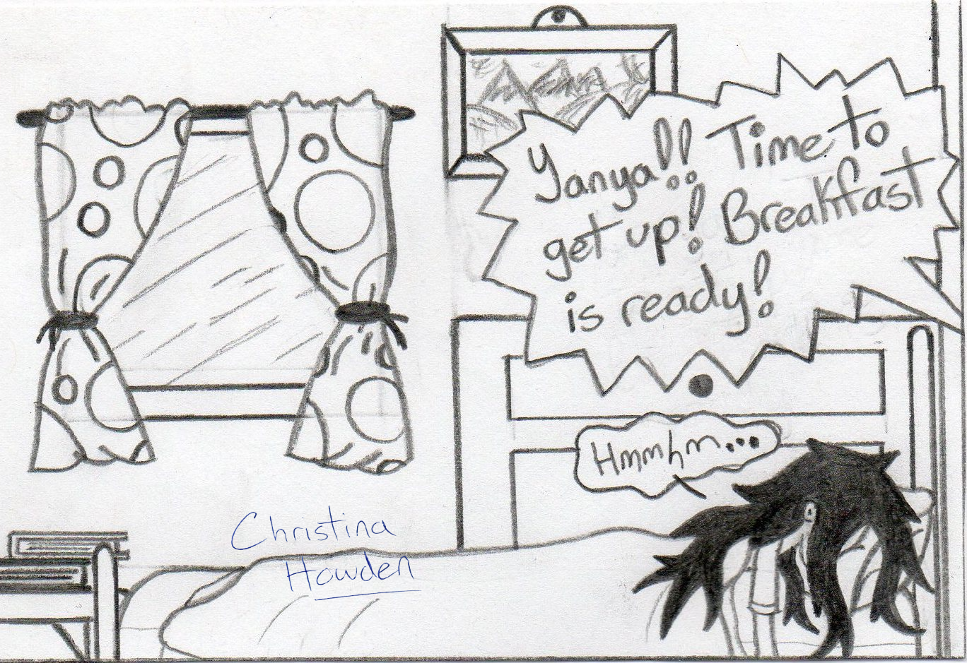 First solid drawing of Yanya's wakeup call