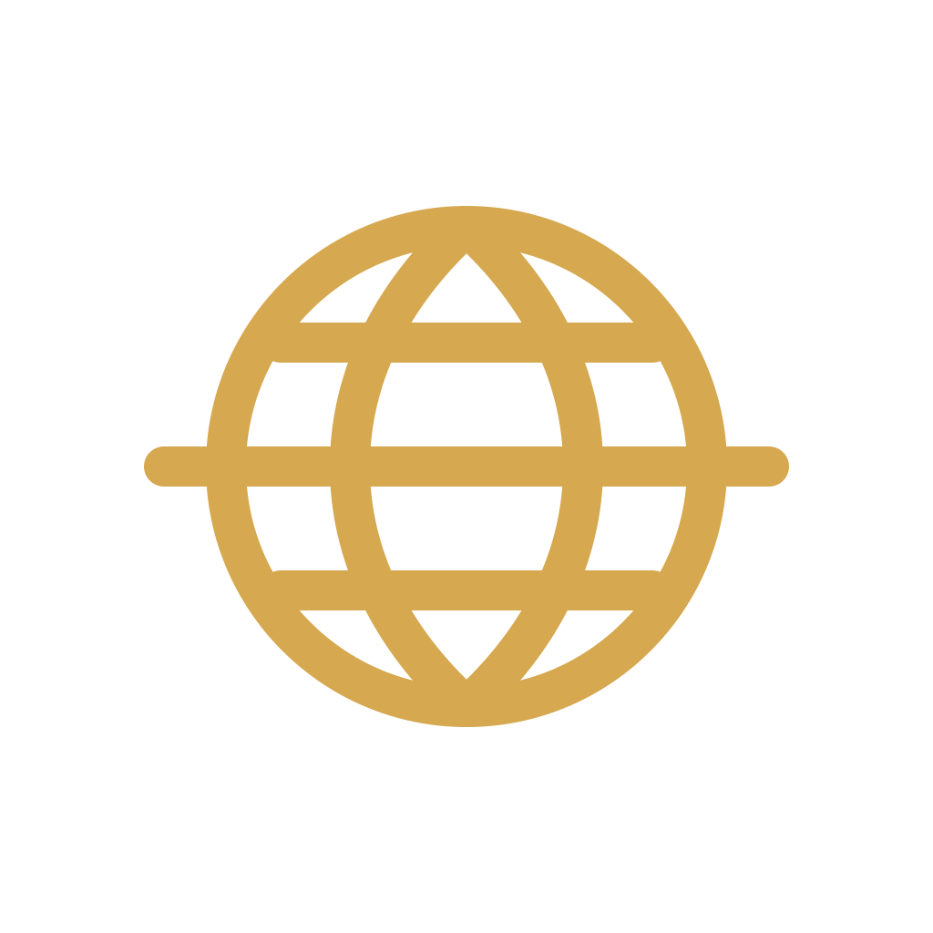Gold globe icon on black background, representing global connectivity or internet